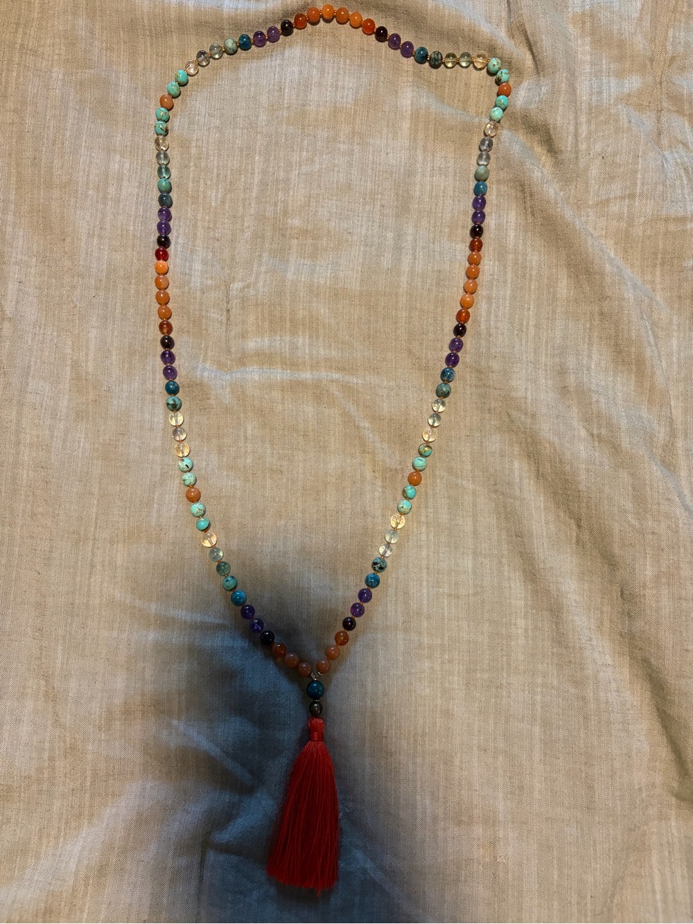 Colorful Beaded Necklace with Red Tassel